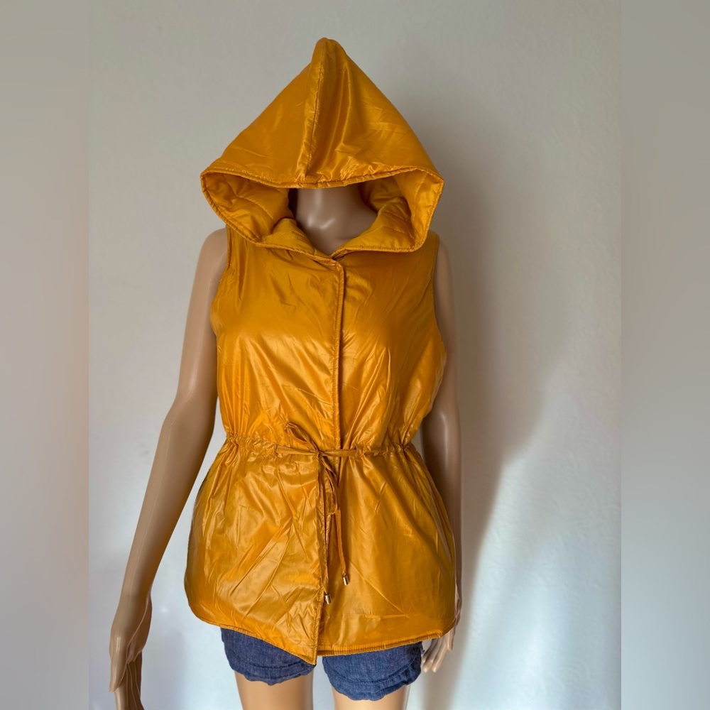 MARC NEW YORK Women’s Jacket Sleeveless Vest Quilted Yellow Gold Hooded Size S